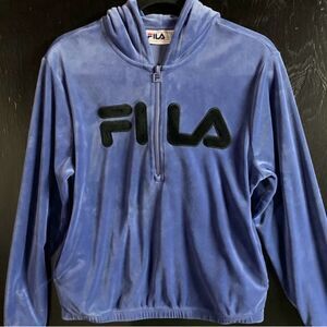 FILA Quarter Zip Hoodie in Velvety Blue Plush Chenille, Size X-Large